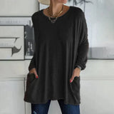 Oversized tunic with front patch pockets, front view