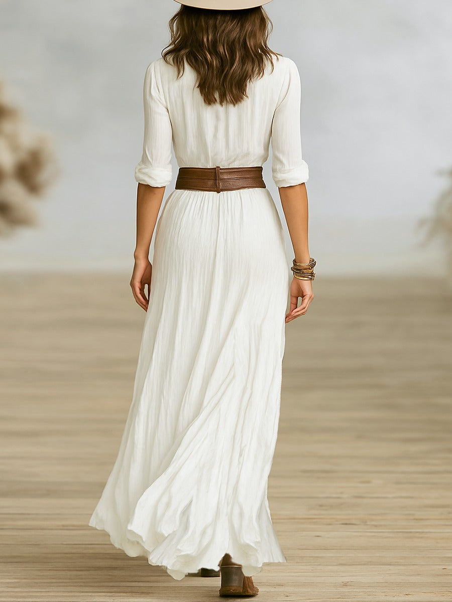 Aaltje | Button-Front Long-Sleeve Maxi Dress