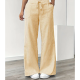 Striped wide-leg pants with a drawstring waist, front view