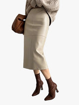 Panelled midi skirt with back slit, front view