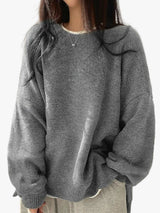 Drop-shoulder crewneck sweater, front view