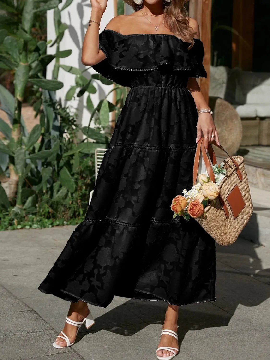 Rivène | Off-Shoulder Tiered Midi Dress