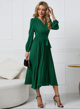Seraphine | Long-Sleeve Pleated Midi Dress
