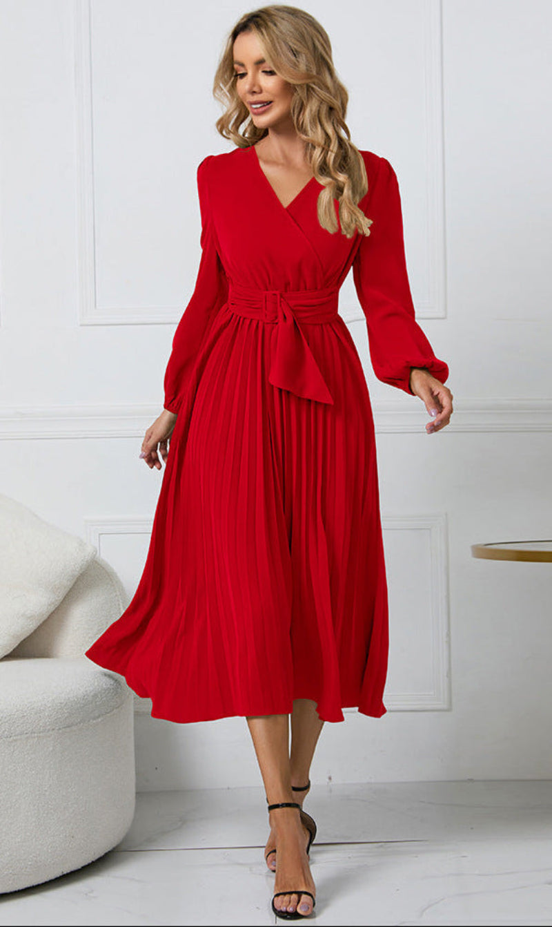 Seraphine | Long-Sleeve Pleated Midi Dress