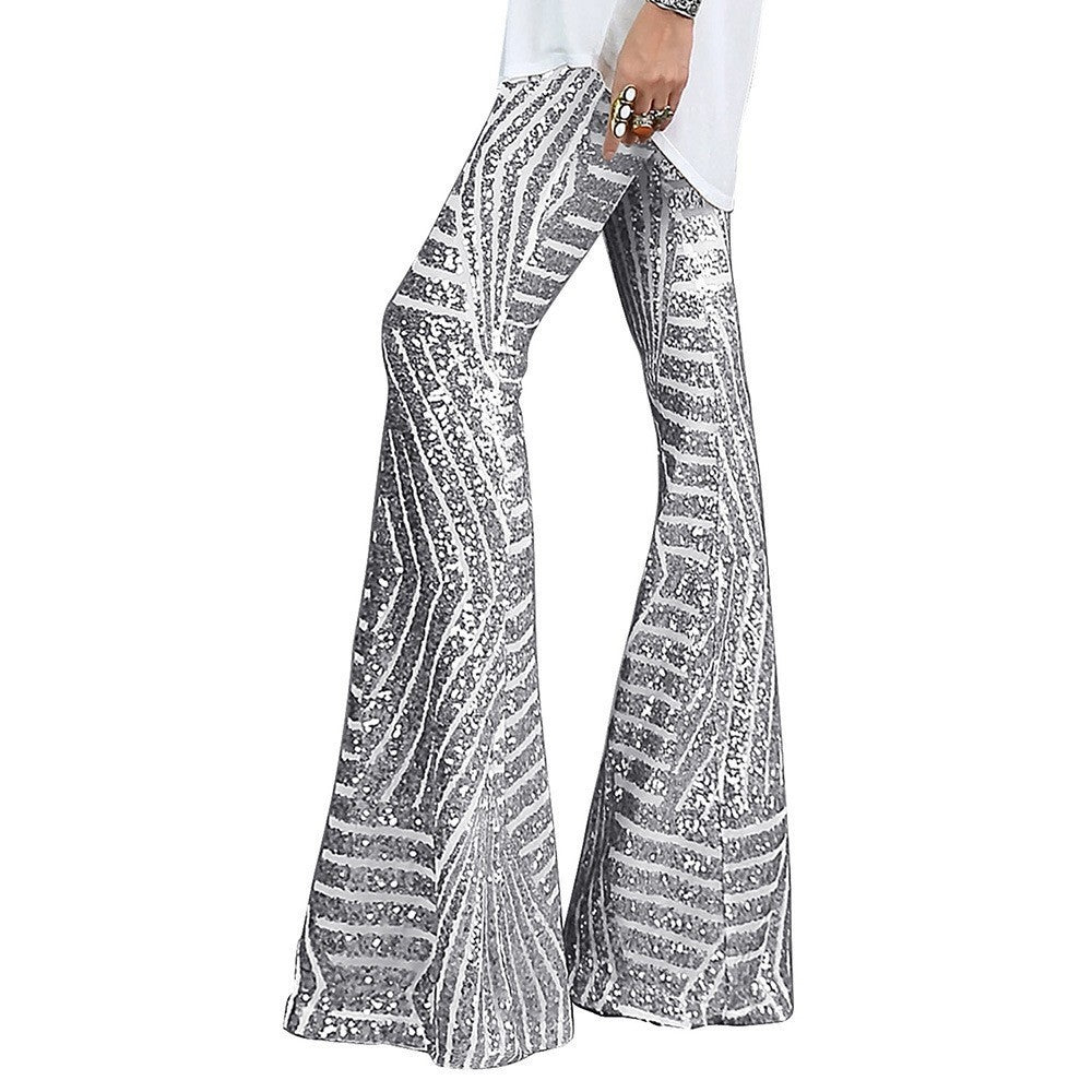 Sequin flare pants shown in a second colourway
