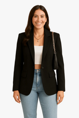 Single-breasted blazer with notched lapels, front view