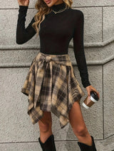 Plaid tie-waist handkerchief skirt, front view