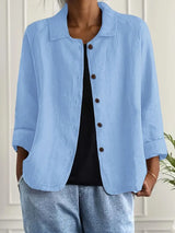 Collared button-front blazer, front view