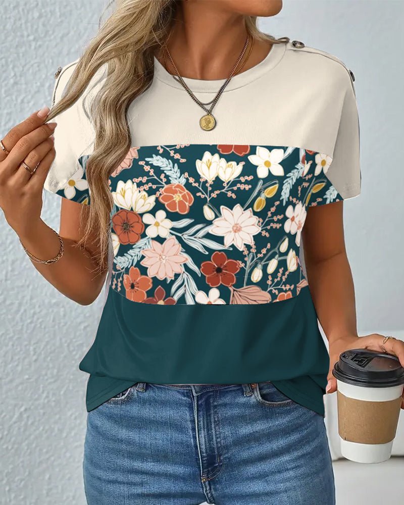 Paula | Floral Colourblock Tee