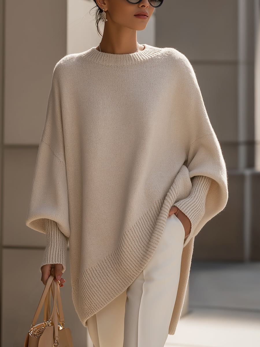 Oversized draped poncho, front view