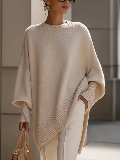 Oversized draped poncho, front view