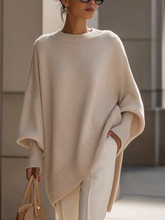 Oversized draped poncho, front view