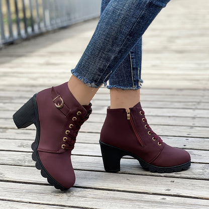 Kirsten | Lace-Up Chunky Heel Ankle Boots