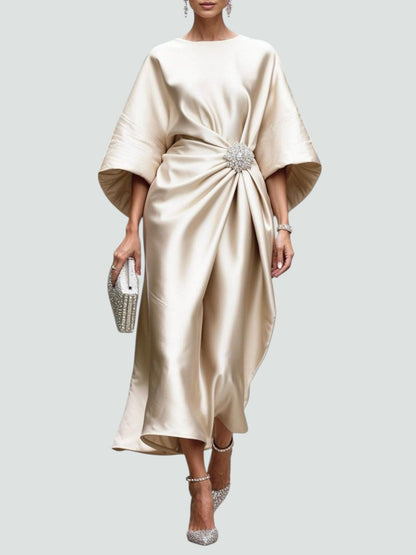 Draped midi dress seen at full length