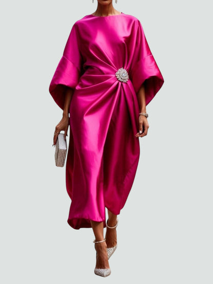 Draped midi dress shown from the side