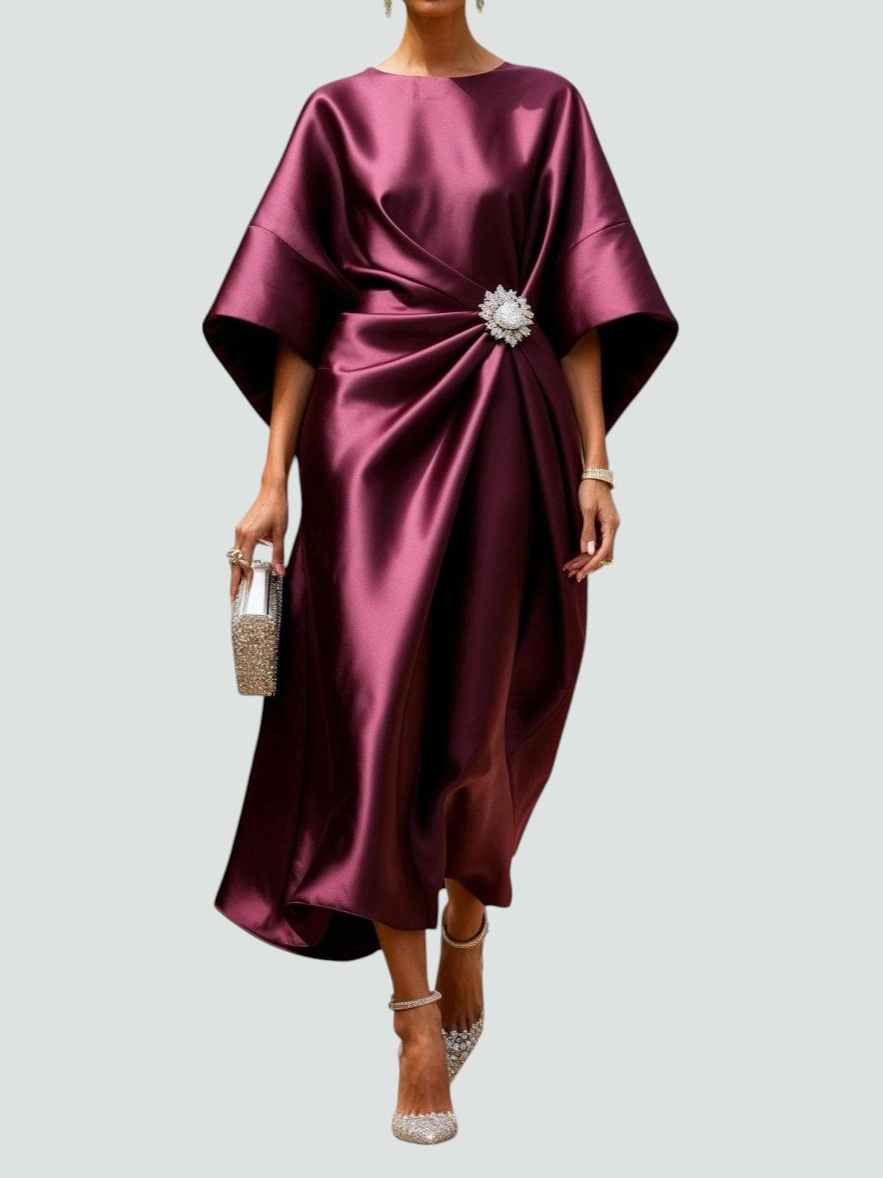 Midi dress showing the brooch detail up close