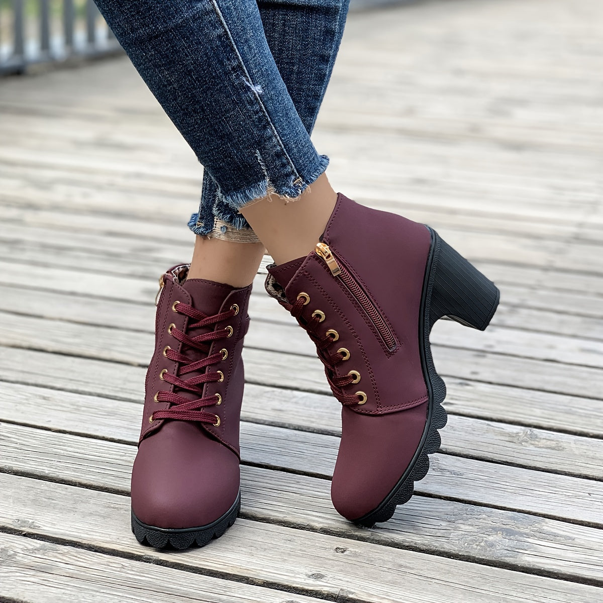 Kirsten | Lace-Up Chunky Heel Ankle Boots