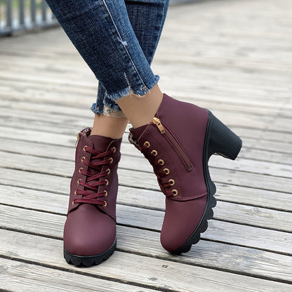 Kirsten | Lace-Up Chunky Heel Ankle Boots