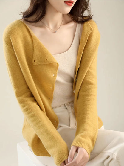 Draped cardigan shown from another angle