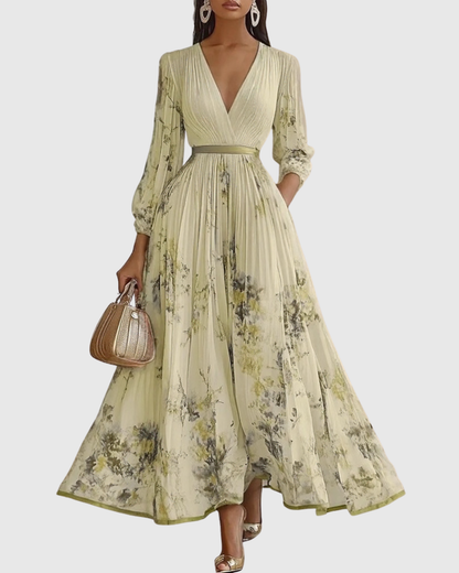 Emilia | Pleated V-Neck Maxi Dress