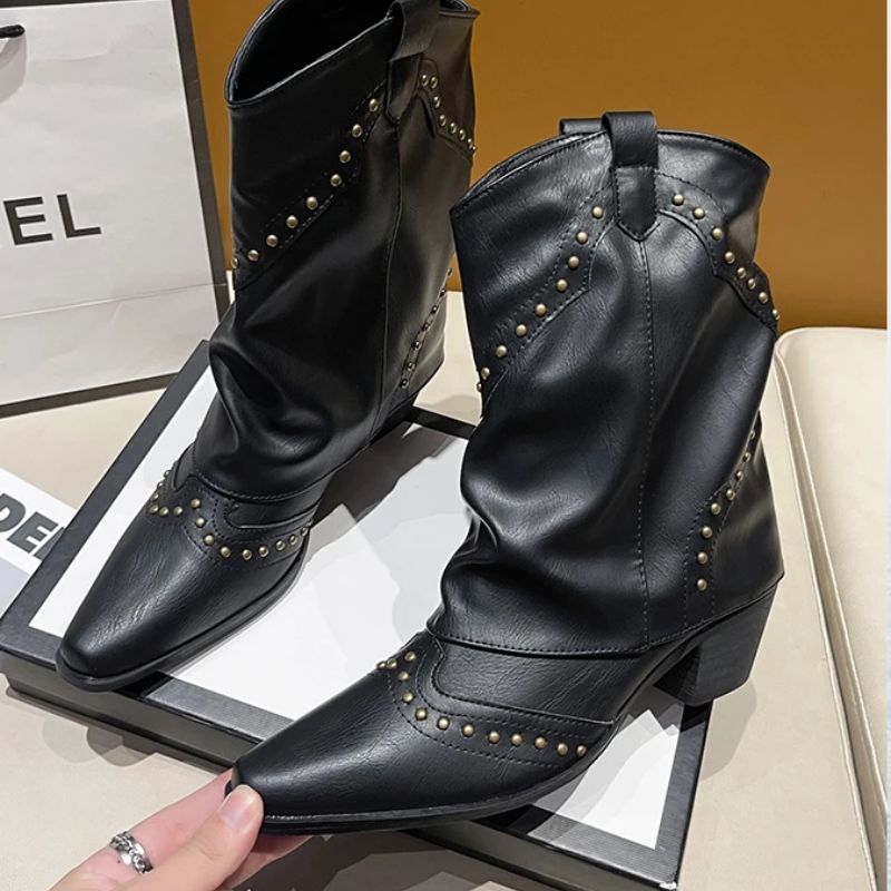 Malin | Studded Mid-Heel Western Boots