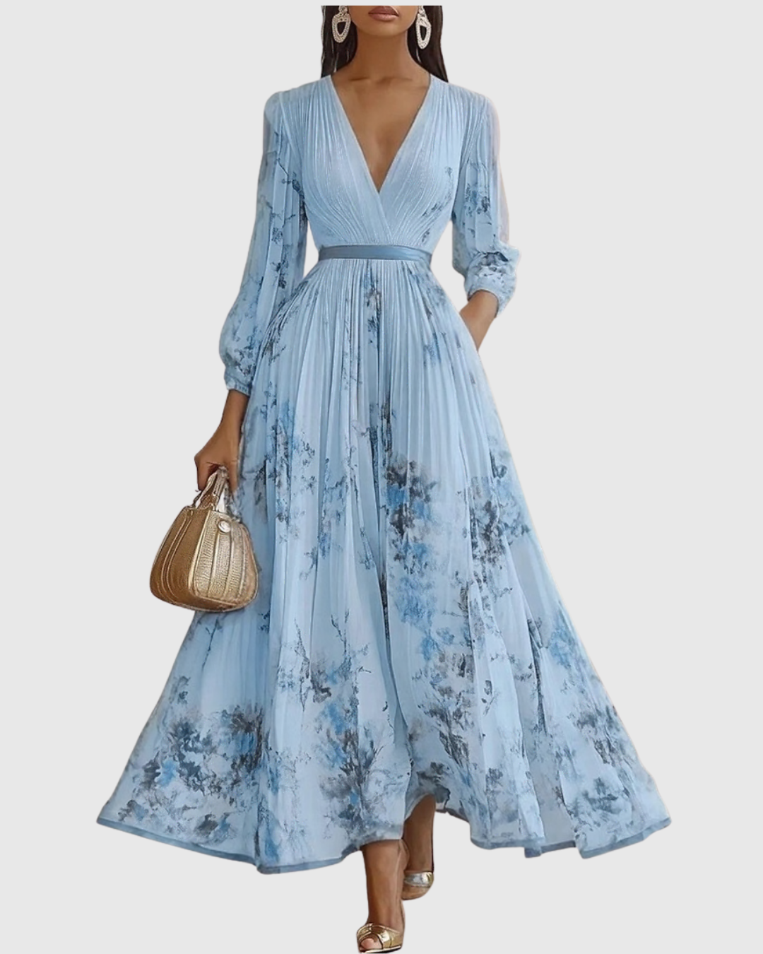Emilia | Pleated V-Neck Maxi Dress