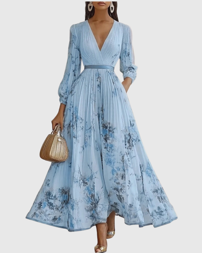 Emilia | Pleated V-Neck Maxi Dress