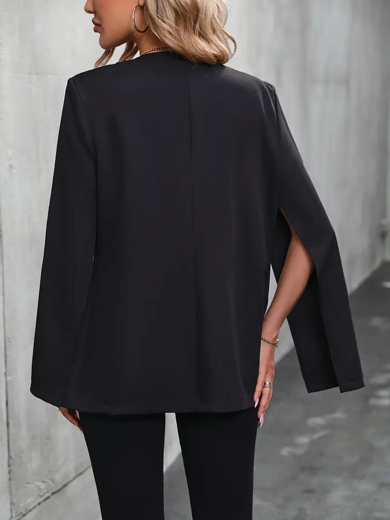 Cape-sleeve blazer shown from the back