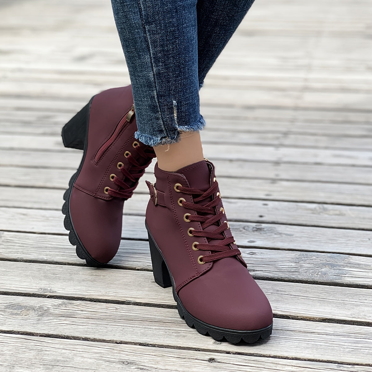 Kirsten | Lace-Up Chunky Heel Ankle Boots