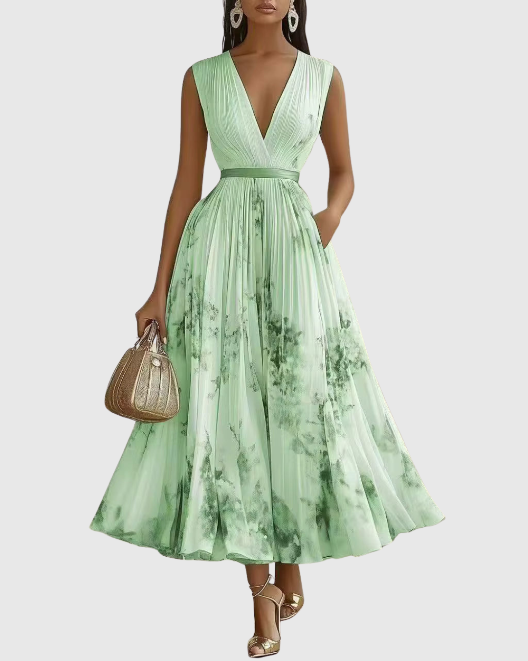 Emilia | Pleated V-Neck Maxi Dress