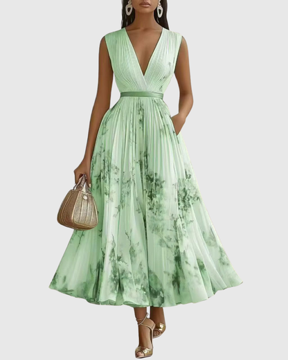 Emilia | Pleated V-Neck Maxi Dress