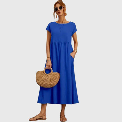 Fiona | Short-Sleeve Midi Dress with Pockets