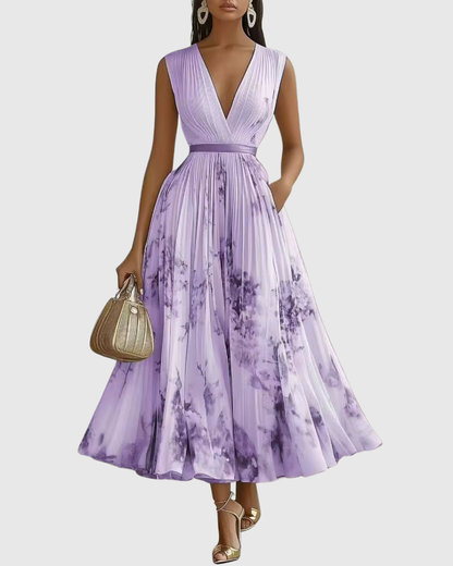 Emilia | Pleated V-Neck Maxi Dress