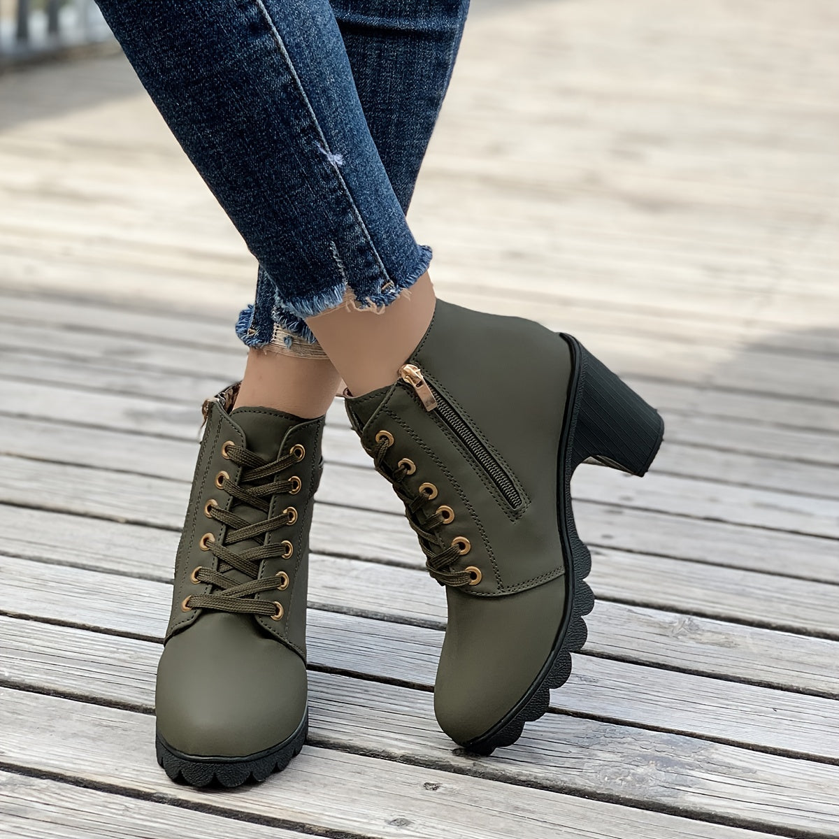 Kirsten | Lace-Up Chunky Heel Ankle Boots