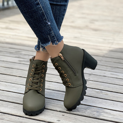 Kirsten | Lace-Up Chunky Heel Ankle Boots