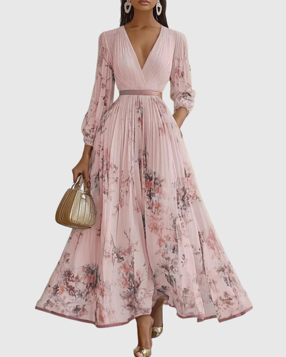 Emilia | Pleated V-Neck Maxi Dress
