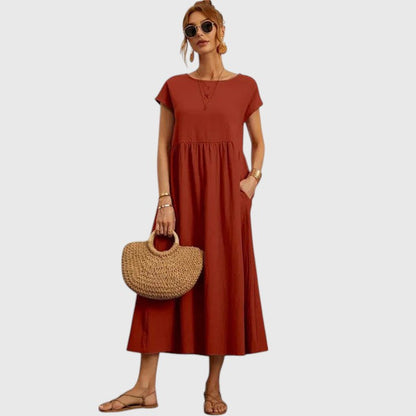 Fiona | Short-Sleeve Midi Dress with Pockets