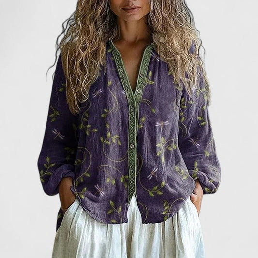 Mykayla | Retro Leaf Print Blouse