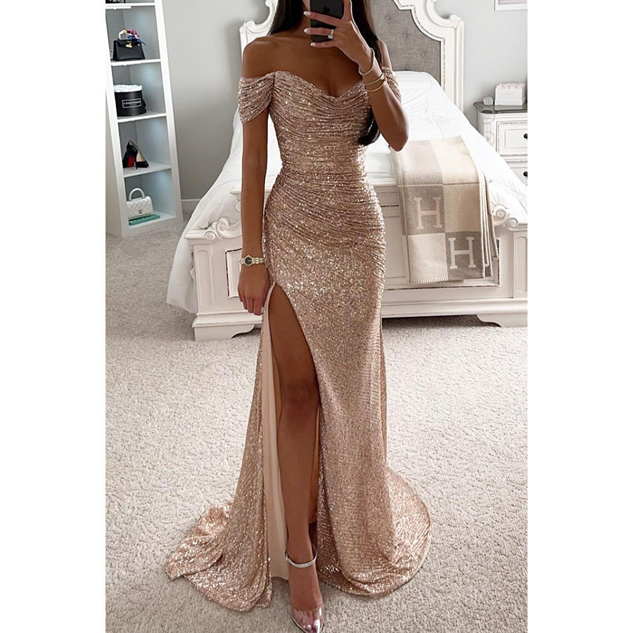 Sequin maxi dress seen from the back