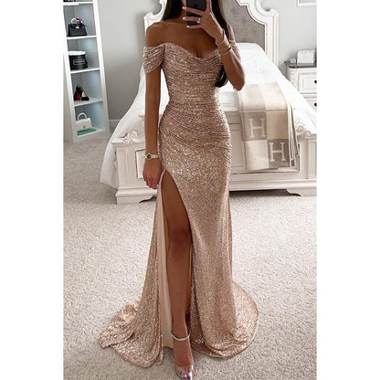 Sequin maxi dress seen from the back