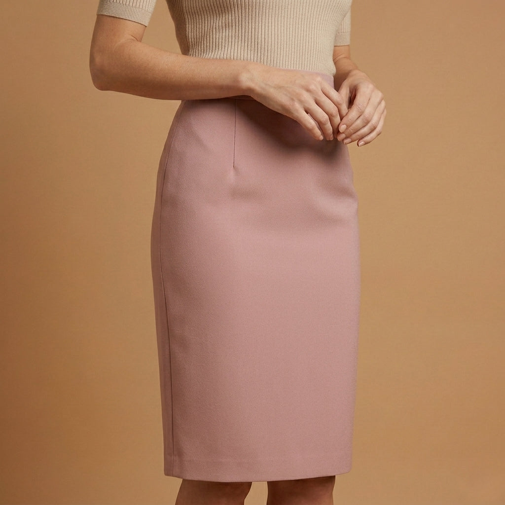 High-waist draped midi skirt, front view