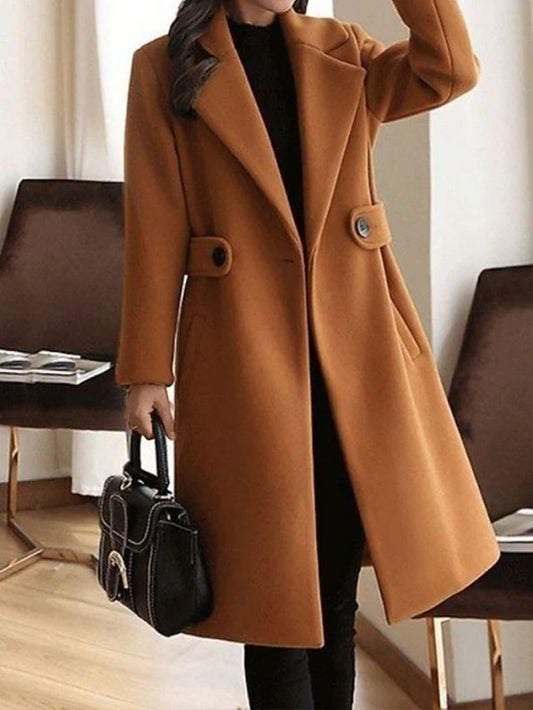Longline coat with refined lapels, front view