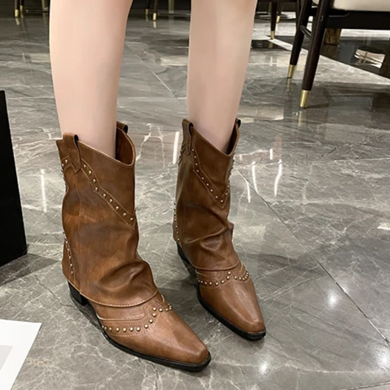 Malin | Studded Mid-Heel Western Boots