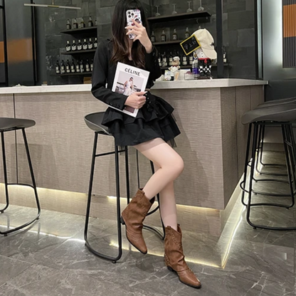Malin | Studded Mid-Heel Western Boots