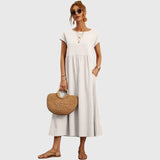Fiona | Short-Sleeve Midi Dress with Pockets