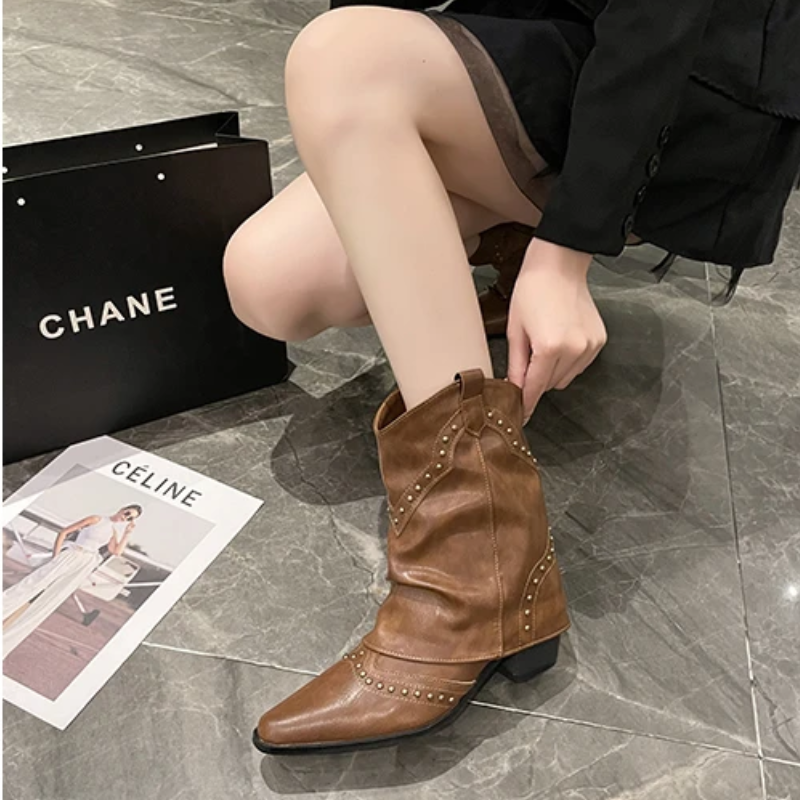 Malin | Studded Mid-Heel Western Boots