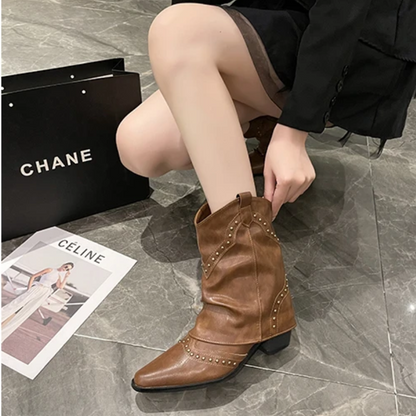 Malin | Studded Mid-Heel Western Boots