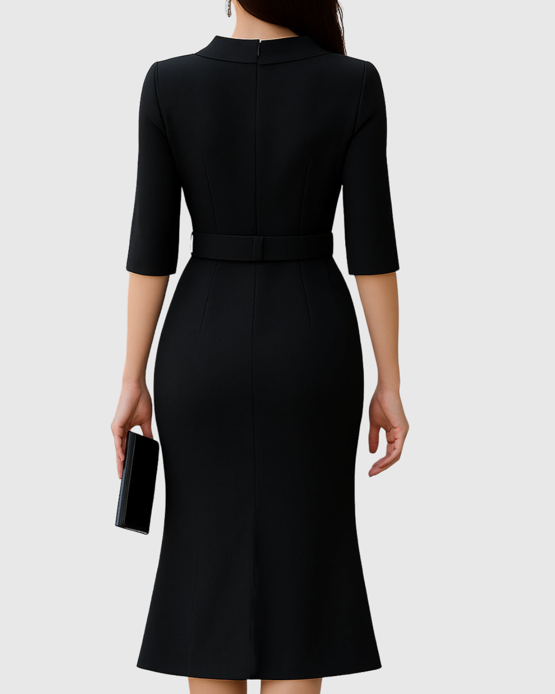 Mathilde | Belted Black Midi Dress
