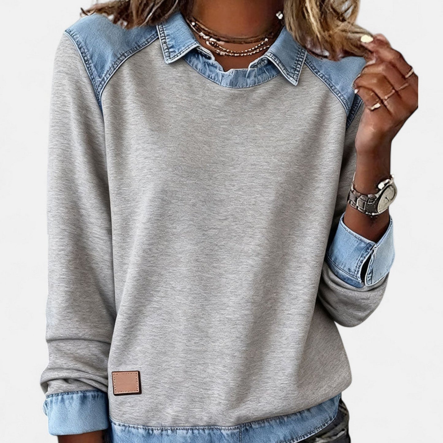 Fine-knit sweater seen at full length