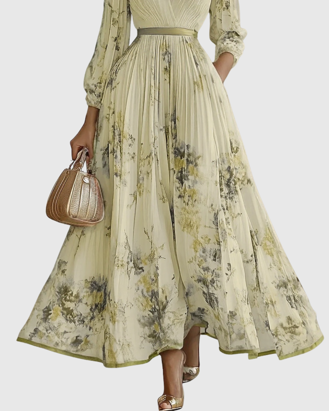 Emilia | Pleated V-Neck Maxi Dress